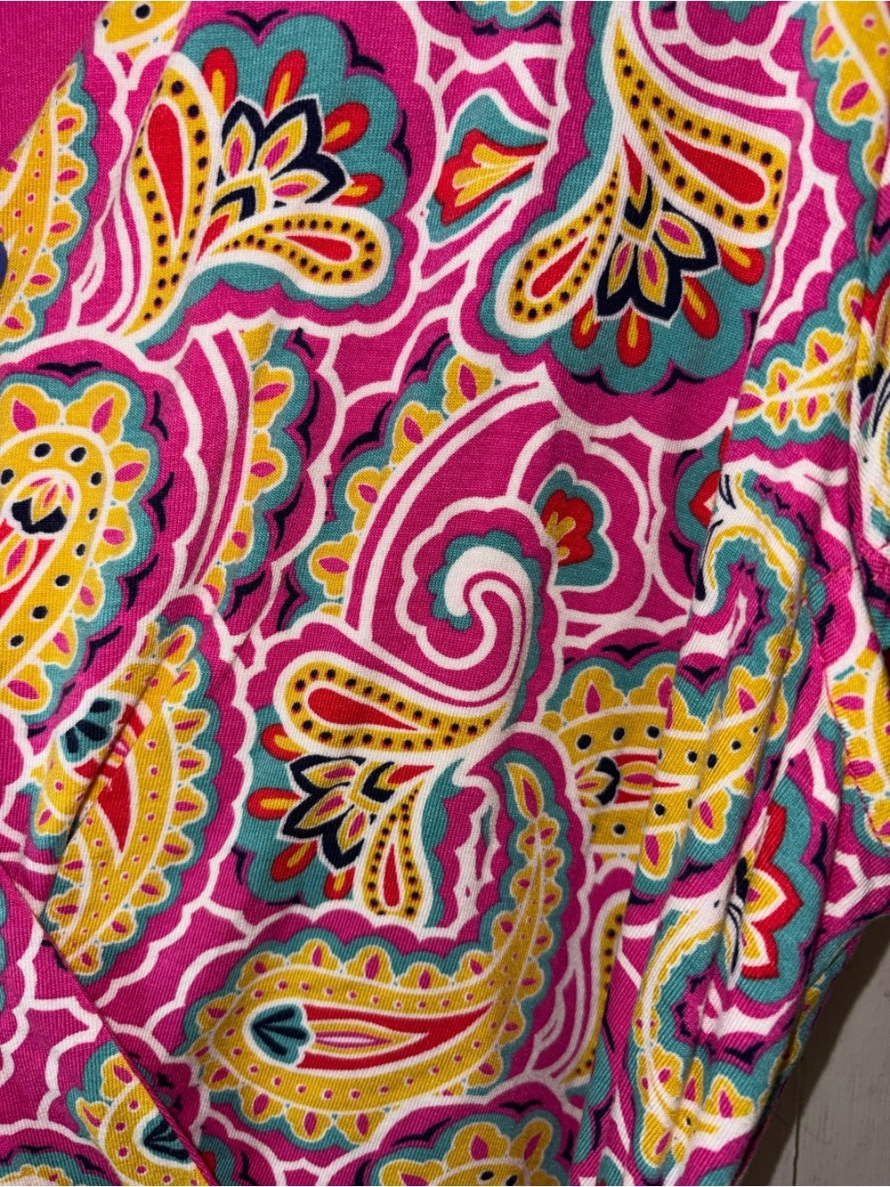 Boden Evangeline Paisley Jersey Faux Wrap Dress Pockets Pink Yellow Midi 12P - Picture 4 of 7